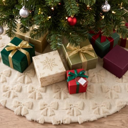 Civaner 48in Beige Bow Christmas Tree Skirt Faux Fur - Image 5