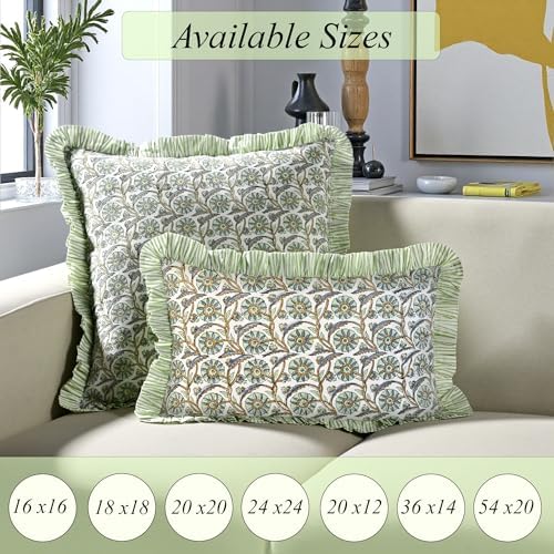 Ridhi Bloom Bubbles Floral Block Print Throw Pillow Covers 24x24 Inch - Image 6