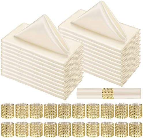 Tatuo 50 Sets Ivory Satin Napkins and Rings Set, Ivory by Tatuo