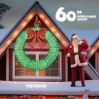 VINGLI 60 Inch Pre-lit Large Christmas Wreath, Outdoor Christmas Wreath with 400 LED Lights for Garage, Windows, Christmas Door Wreath Decorations with Red Bow, Timer Remote Control, Plug-in, Green - Image 6