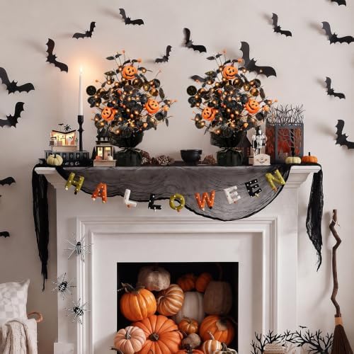 2Pack Lighted Halloween Table Tree, Halloween Pumpkin Decorations for Home - Image 5