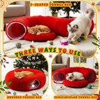 Thyle Christmas Cat Tunnel Bed, Red, 3ft X 3ft X 9.8in, Plush - Image 2