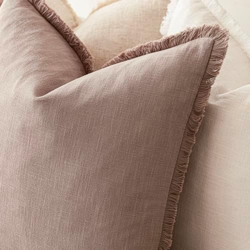 Foindtower Decorative Linen Fringe Throw Pillow Covers 20×20 Dusty Pink - Image 5