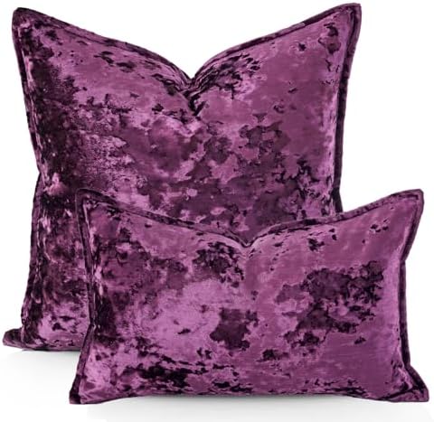 Premium Series, Crushed Velvet Throw Pillow Covers, Luxury Thick Cushion Cases for Home Decor, Eggplant Purple, 18x18 Inch, Covers Only - Image 2