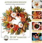 24 Inch Harvest Fall Wreaths for Front Door Outside with Sunflowers,Peony - Image 4