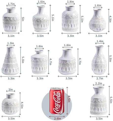 Yundu White Ceramics Bud Vase Set of 10 - Small Vases for Flowers, Vintage Vases for Centerpieces, Table Decorations for Rustic Wedding, Bud Vases in Bulk - Image 2