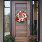 22 Inch Spring/Summer Floral Wreaths for Front Door,Artificial Decoration Wreath with Rose Dahlia Hydrangea for Home Valentine Wedding Mothers Day Decor(RED) - Image 6