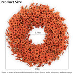 20" Orange Fall Wreath for Front Door, Artificial Mums Autumn Wreath - Image 2