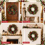 Christmas Wreath for Front Door Cedar Buffalo Plaid Wreath with Holly Berry - Image 6