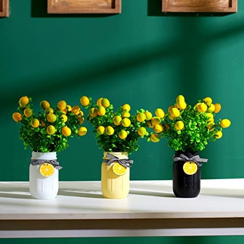 Lyrow 6 Pack Mason Jar Table Centerpiece Faux Christmas Berry Sunflower Lemon and Bell Kitchen Spring Summer Winter Farmhouse Decoration for Home Kitchen Tiered Tray Decoration(Lemon Style) - Image 4