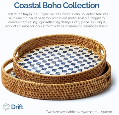 JUNGLE CULTURE Round Rattan Tray with Mother of Pearl Inlay • Drift 14" - Image 2