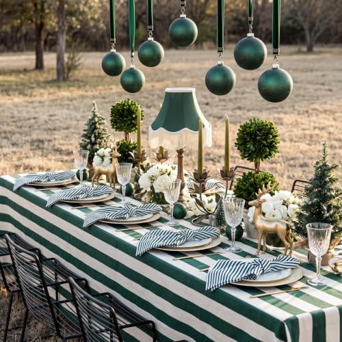 Mindsoft Set of 12 Christmas Green Striped Linen Cotton Napkin 18" x 18" - Image 4