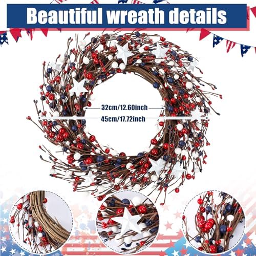 Tingjoo 2 Pcs 4th of July Door Mat and Patriotic Wreath for Front Door - Image 4