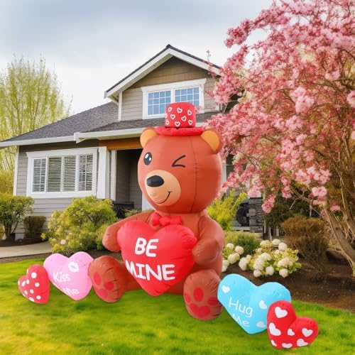VIHOSE 10 ft Valentines Inflatables Outdoor Decorations Blow Up Bear Heart with LED Lights Valentine Decor for Romantic Wedding Patio Lawn Valentine's Day Inflatables Outside Party Supplies - Image 6