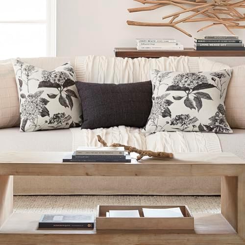 Foindtower Set of 2 Linen Floral Vintage Throw Pillow Covers Neutral Accent Print Decorative Cushion Covers Farmhouse Boho Home Decor for Sofa Chair Couch Bedroom Living Room,20×20 Inch,Black - Image 6