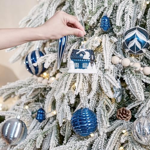 JORNOY 106Pcs Christmas Ornaments Bulk, Shatterproof Plastic Hanging Balls Bulbs Assorted Decor for Tree Decorations Home Holiday Party with Lanyard, Silver & Blue - Image 6
