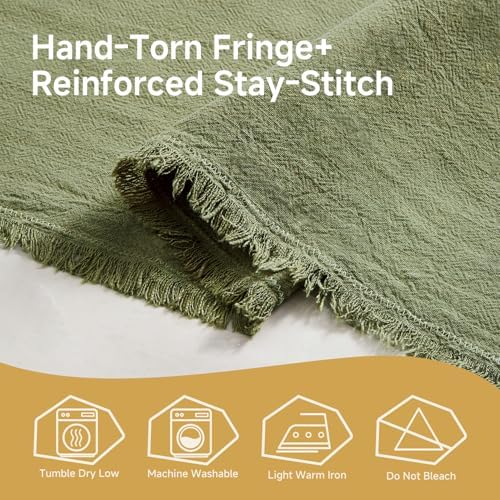KINGSTONE 14 x 120 Inches Frayed Edge Table Runner, 270G Heavyweight Sand Washed Slub Texture Cotton Linen for Modern Farmhouse, Rustic Home Decorations Dining Room Wedding Boho Decor, Moss Green - Image 7