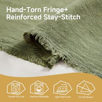 KINGSTONE 14 x 72 Inches Frayed Edge Table Runner, 270G Heavyweight Sand Washed Slub Texture Cotton Linen for Modern Farmhouse, Rustic Home Decorations Dining Room Wedding Boho Decor, Moss Green - Image 7