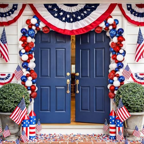 Suncalla 6ft Patriotic Red White Blue Ball Garland 4th of July Garland 250th Anniversary Glitter Red White Blue Bead Hanging Ornament Banner for Independence Day Table Wall Decoration Supplies - Image 5