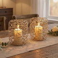 Decorative Lanterns for 3" Pillar Candles, Gold Candle Holders Set of 2 by GlimsdeerDesign