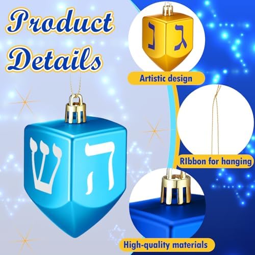 Chunful 24 Pieces Hanukkah Hanging Ornaments for Tree Jewish Dreidel Ornaments Small Hanukkah Chanukah Dreidel Tree Decoration Plastic Decorative Decoration for Home Christmas Party Supplies - Image 5
