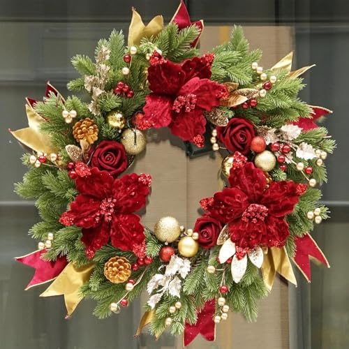 Christmas Wreaths for Front Door, Soomeir 24 Inch Outdoor Christmas Wreath with Lights, Large Prelit Wreath for Holiday Winter Window Outdoor Indoor Xmas by SoomeirWreath