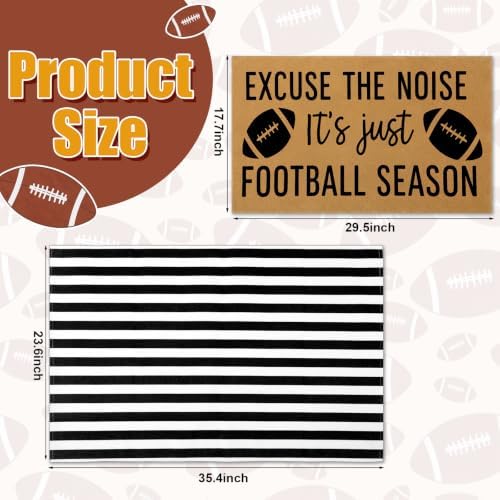 Honoson 2 Pcs Fall Football Welcome Doormat with Black and White Striped - Image 2