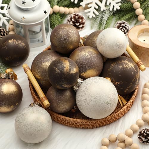 Yunlly 18 Pcs Neutral Christmas Ball Ornaments, Textured Xmas Tree Decor by Yunlly