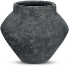 Briful Large Rustic Ceramic Vase with Distressed Finish, 8.2'' Tall Wide-Belly Decorative Flower Vases with Felt Pads, Retro Style Pottery for Home Decor, Table Centerpiece, Black by Briful
