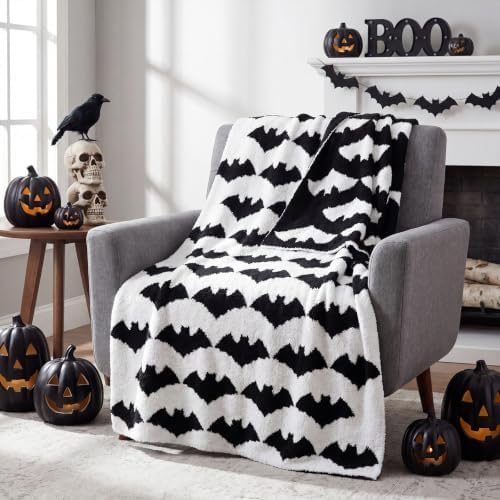 Buryeah Halloween Bat Throw Blanket 50 x 60 Inch Double Sided Knitted Blanket Reversible Couch Throw Soft Lightweight for Sofa Bed Spooky Home Decoration - Image 2