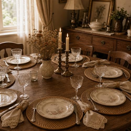 Round Rattan Placemats Set of 4, 13'' Boho Woven Chargers for Dinner Plates - Image 3