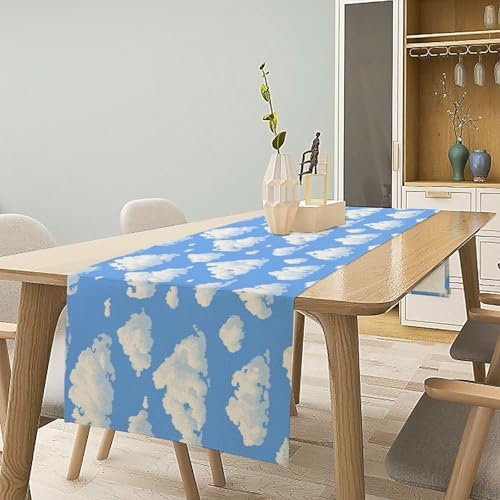 Blue Sky White Cloud Table Runners，Cartoon Natural Landscape Scenery for Family Dinner Wedding Party Indoor Outdoor Linen Table Decor 13x120in - Image 2