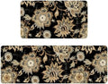 Boho Kitchen Mat Set of 2,Black Paisley Floral Kitchen Rugs and Mats Non Skid Washable,Bohemia Farmhouse Runner Rugs with Rubber Backing for Kitchen Decor Accessories (17"x47"+17"x30") by Xsinufn