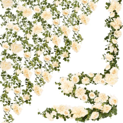 Findosom Total 12.4Ft Artificial Flowers Garlands for Decoration, Champagne by Findosom