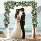 2 Pack Artificial Eucalyptus Flower Garland with White Roses, 13Ft Fake Rose Flower Greenery Garland Floral Vines for Wedding Home Party Table Runner Decor (White) - Image 4