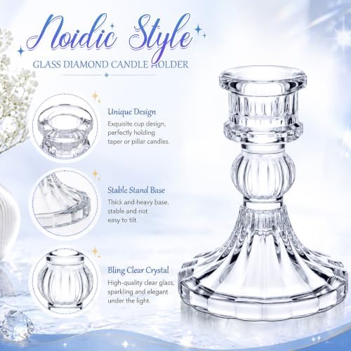 Sieral 24 Pcs Clear Taper Candle Holders 4'' Tall Candlestick Glass Holders Bulk Stripe Decorative Stand Wedding Stick Holder for Anniversary Party Dining Table Festival Decor - Image 3