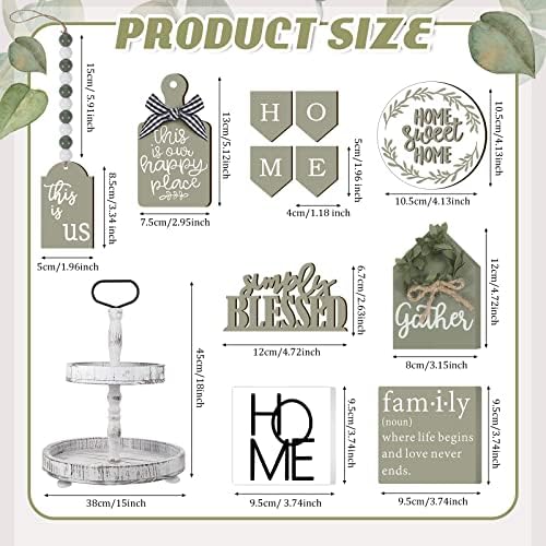 Two Tiered Tray with 11 Pcs Wooden Signs Decor, Stylish Style - Image 3