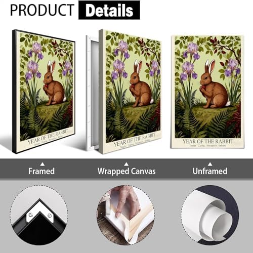e Lunar Year of the Rabbit Art Print – Zodiac Wall Decor with Purple Iris Pattern Tender Caring Perceptive Refined Lunar New Year Poster for Home and Office 8X12 in Wrapped Framed - Image 2