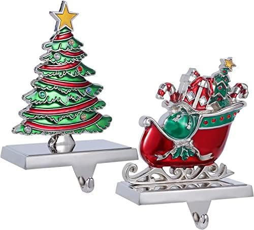 Set of 2 Christmas Stocking Holders for Mantel and Fireplace - Heavy Duty Tree and Sleigh Stocking Hooks by Yuokwer