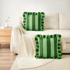 MONDAY MOOSE Decorative Throw Pillow Covers, Set of 2 Water-Resistant Striped Design with Ruffle Edge for Outdoor/Indoor Use, Pillow Inserts Not Included (16x16 inch, Green/Light Green) - Image 5