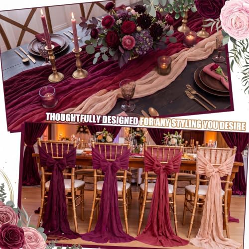 Remagr 12 Pcs Gradient Burgundy Cheesecloth Gauze Table Runners - Image 4