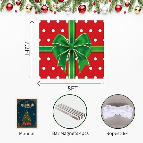 Garage Door Christmas Cover 7x8: Single Garage Bow GIF Box Christmas Decorations with Bar Magnets & Ropes, Holiday Garage Door Banner Decorative Xmas, Party Wall Backdrop Indoor Outdoor - Image 3