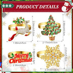Ziliny 16 Pcs Cotton Christmas Napkins and Rings Set, 8 Washable Thanksgiving Napkins Cloth, 8 Xmas Napkin Rings for Xmas Dinner Party Table Decoration(Classic Style) - Image 2