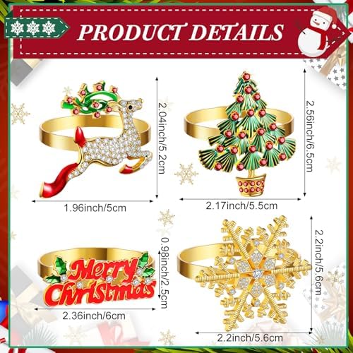 Ziliny 16 Pcs Cotton Christmas Napkins and Rings Set, 8 Washable Thanksgiving Napkins Cloth, 8 Xmas Napkin Rings for Xmas Dinner Party Table Decoration(Classic Style) - Image 2