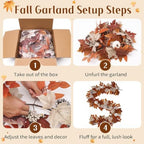 2 Pack 9Ft Fall Garland with Lights, Thanksgiving Mantel Decor - Image 7
