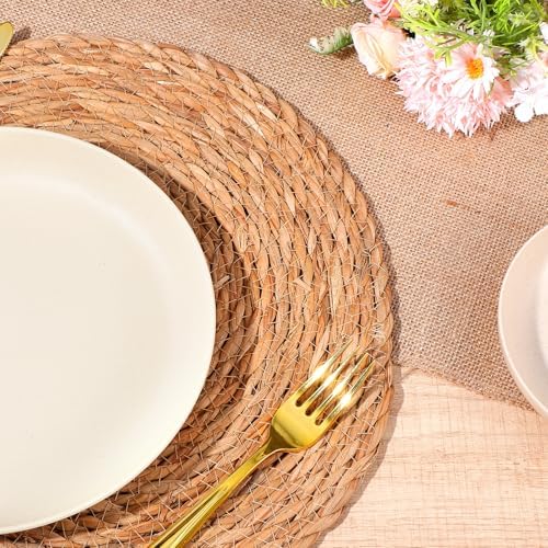 13.8'' Round Woven Placemats Set of 12, Boho Rattan Chargers for Dinner Plates, Rustic Wicker Place Mats, Straw Braided Table Placemats, for Dining Table, Wedding, Farmhouse, Outdoor and Christmas - Image 6