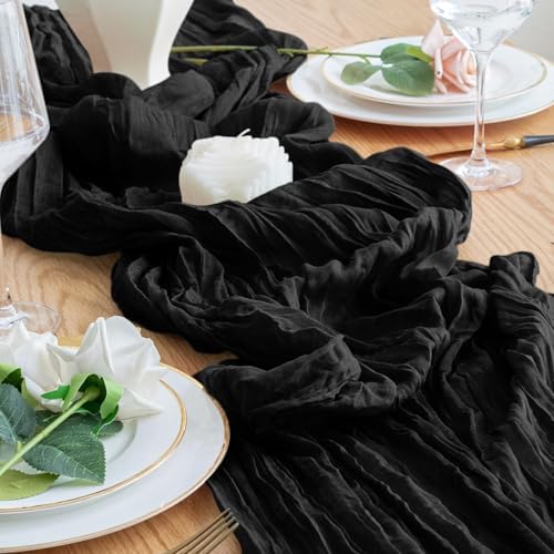 Cheesecloth Table Runner 10FT 12Pcs Black Boho Gauze Sheer Runners - Image 5