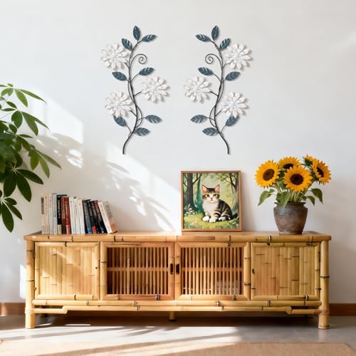 KHJCXS 2 Pieces Metal Flower Leaf Wall Art, 15.1"×7.3" Modern Rustic Iron Artwork Hanging Decor for Home Bedroom Living Room Dining Room Kitchen Hallway Office (White) - Image 5