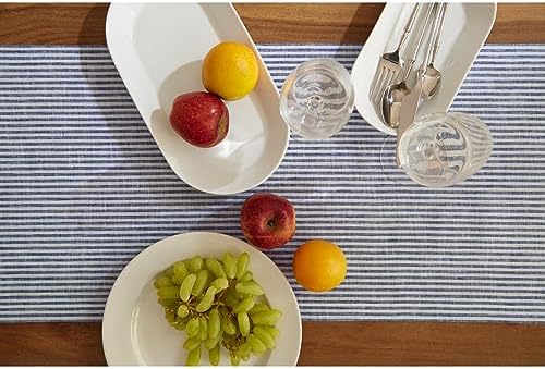 Solino Home 100% Pure Linen Table Runner, 14 x 90 in, Navy and White Stripe - Image 4