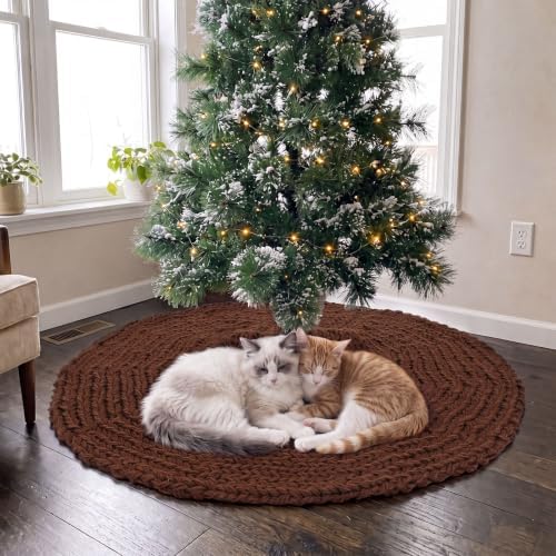 Shappy Brown 48 Inch Chunky Knit Christmas Tree Skirt Crochet Tree Skirt - Image 5